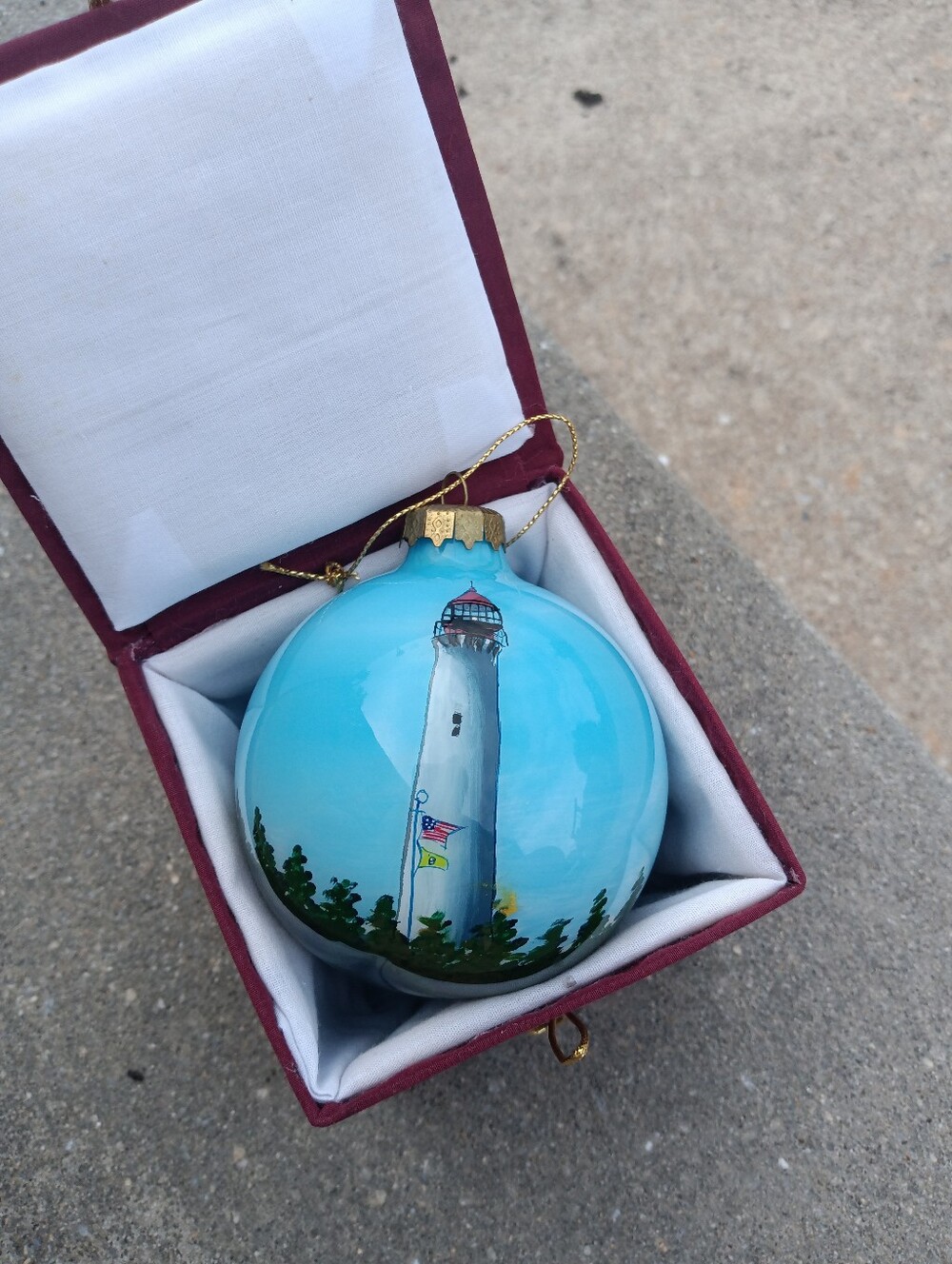 Cape May Lighthouse NJ Hand Painted Glass Christmas Ornament